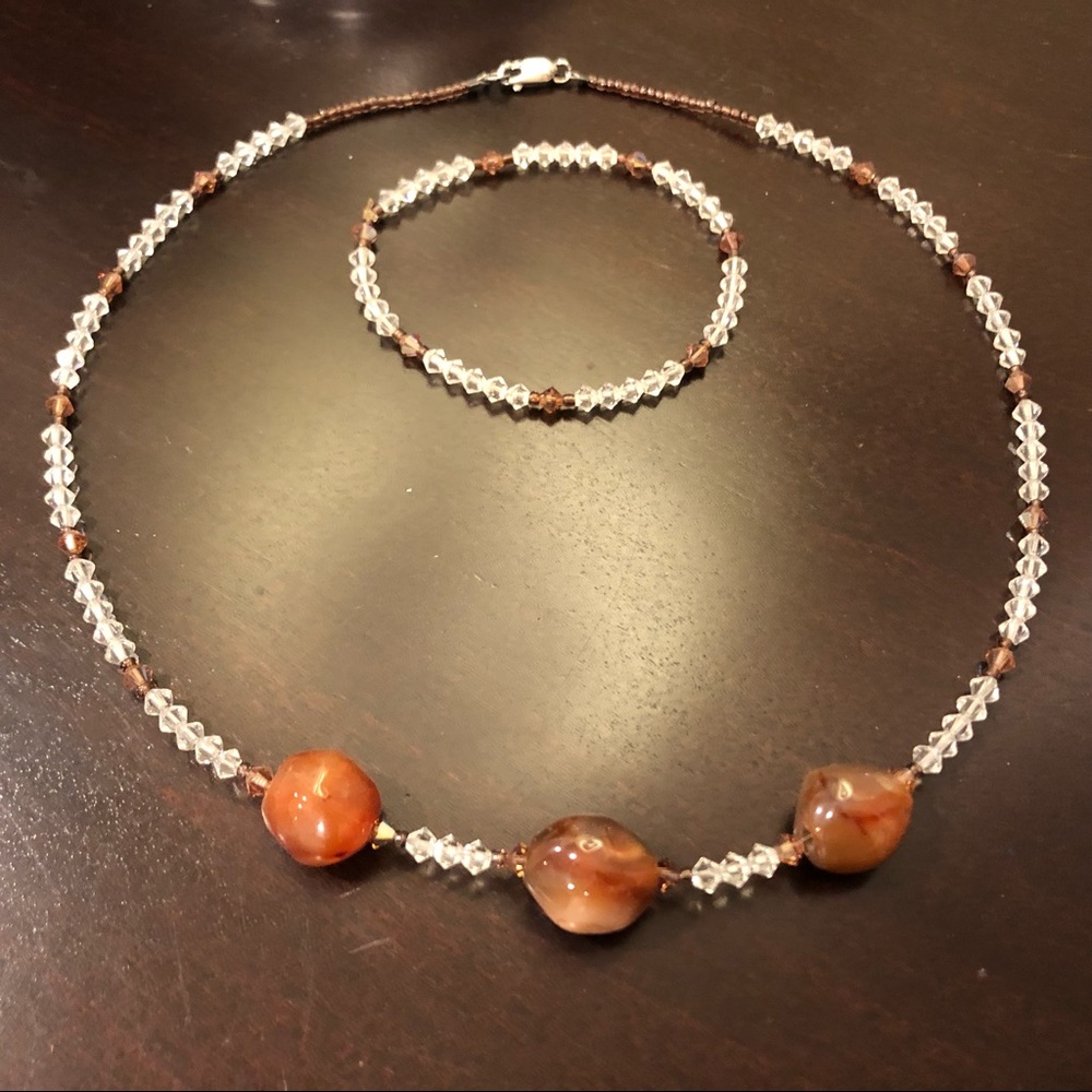 Handmade Crystal & Gemstone Necklace with Bonus Matching Bracelet